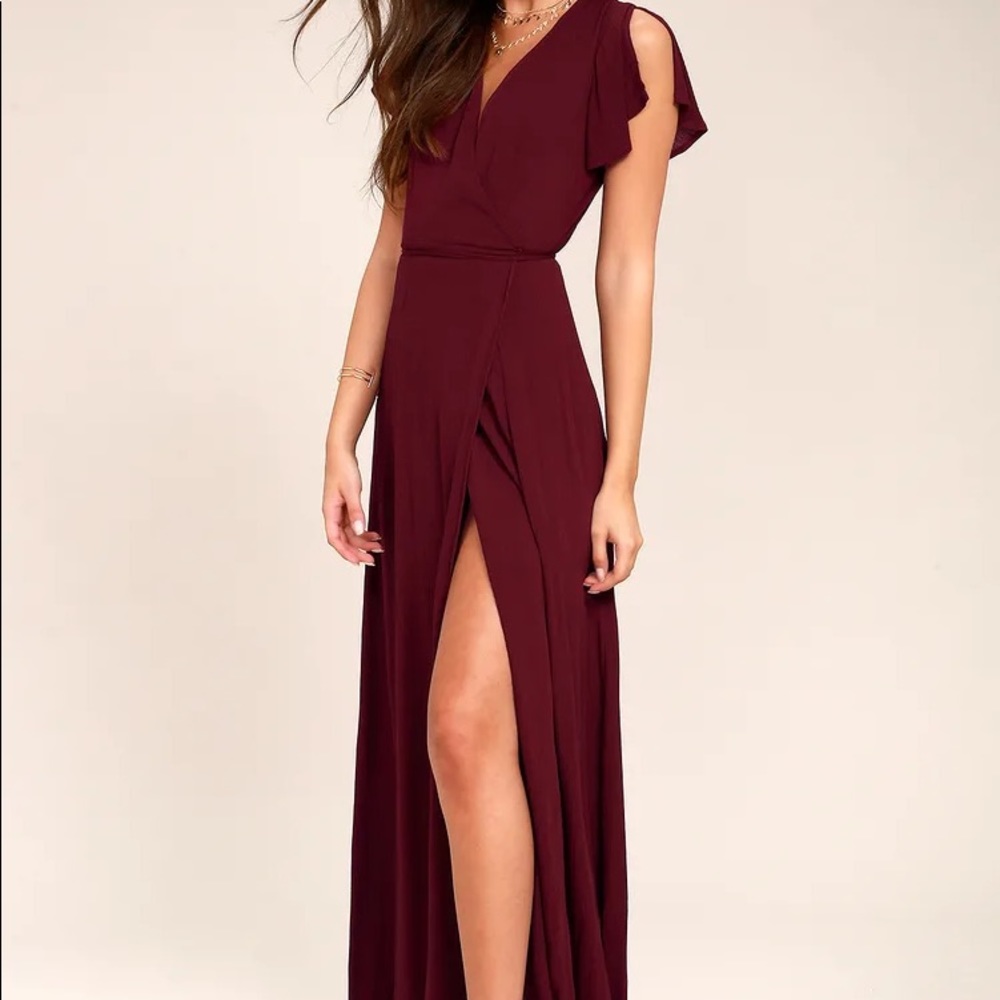 Heart of Marigold Burgundy Wrap Maxi Dress